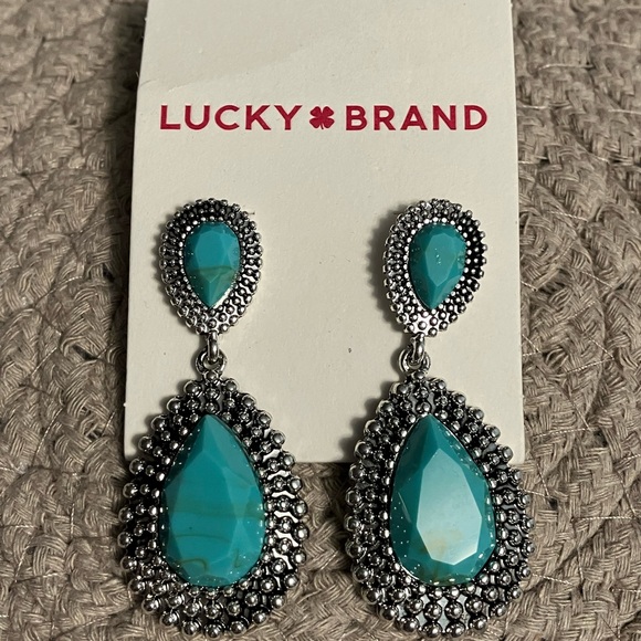 🌸Lucky Brand Teardrop Turquoise and Silver Earrings - Picture 1 of 4